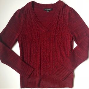 F21 Burgundy Cable Knit Sweater | Size L
